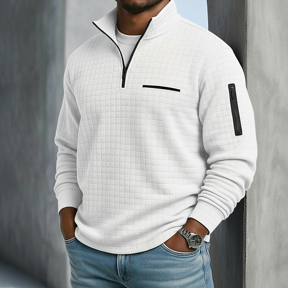 Quarter Zip Textured Waffle Polo