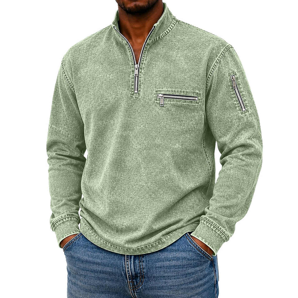 Vintage Washed Cotton Zipped Polo