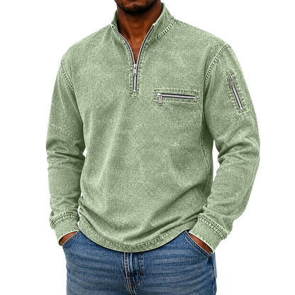 Vintage Washed Cotton Zipped Polo