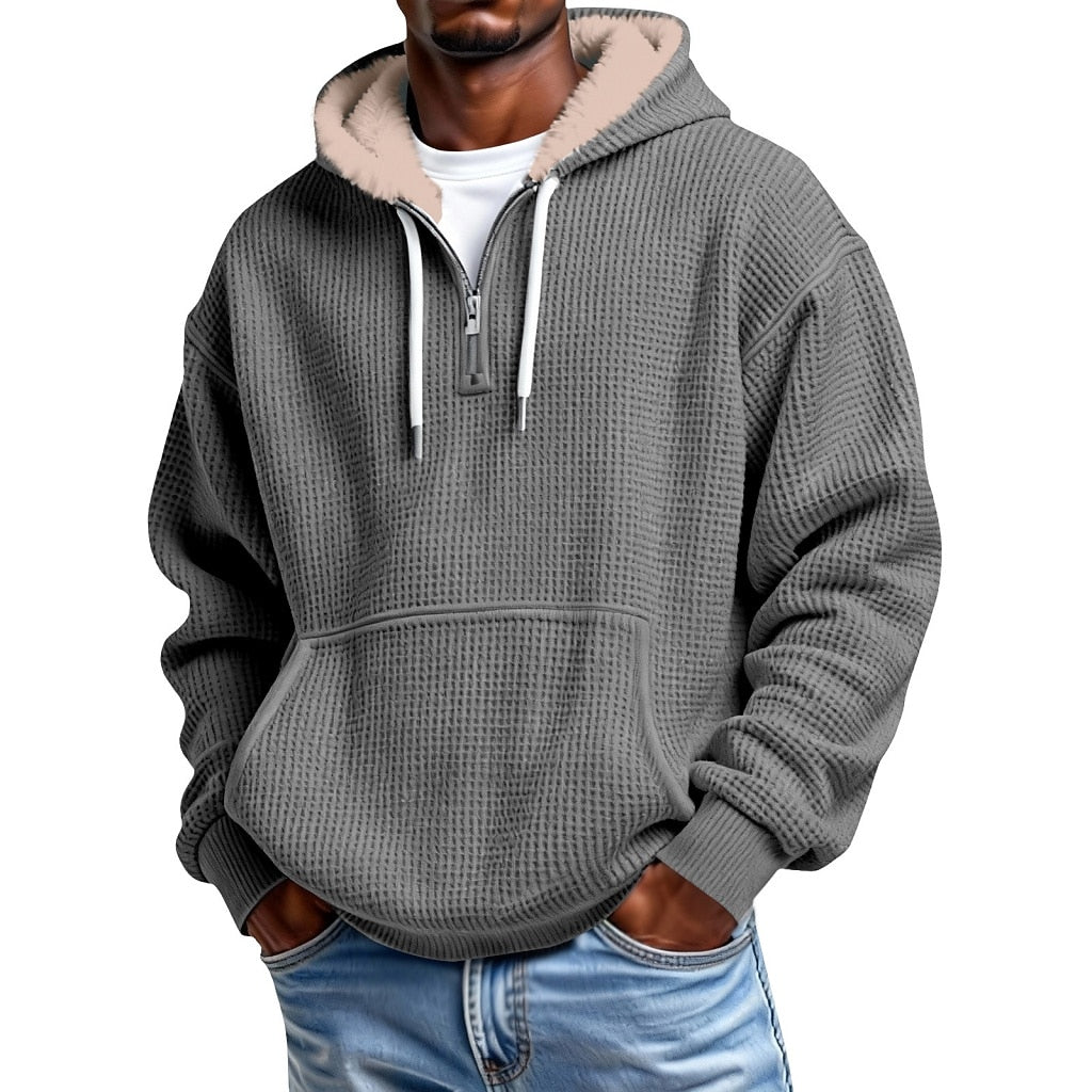 Quarter Zip Waffle Fleece Hoodie