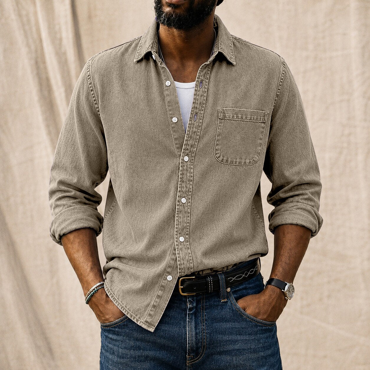 Washed Denim Cotton Casual Shirt