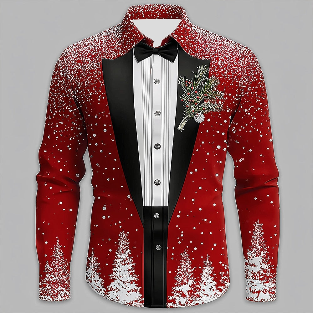 Christmas Costume Tuxedo Tie Button Shirt