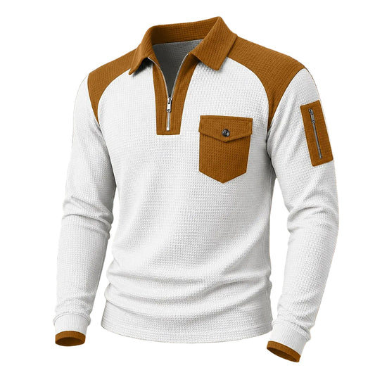 Colorblock Quarter Zip Waffle Polo