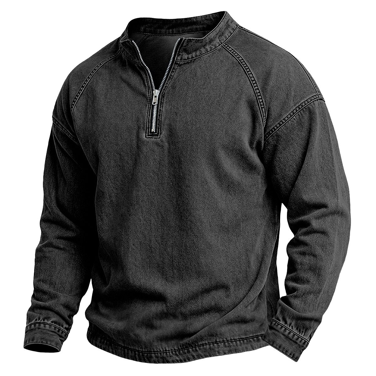 Half Zip Washed Cotton Henley Shirt