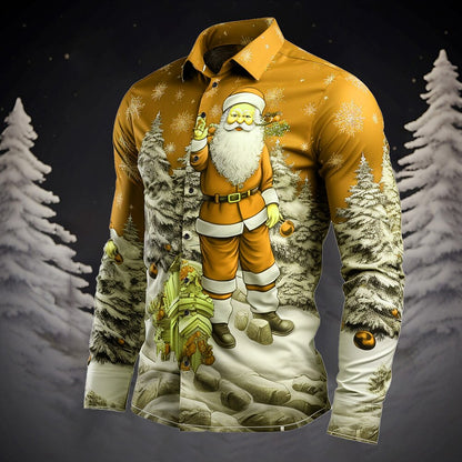 Men's Santa Tree Christmas Button-Up Shirt