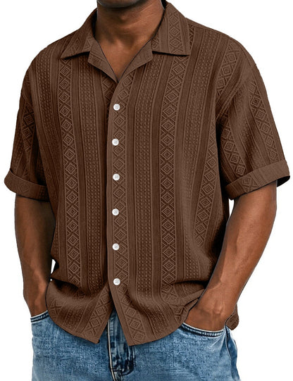 Men's Textured Jacquard Shirt-Short Sleeve Summer Casual