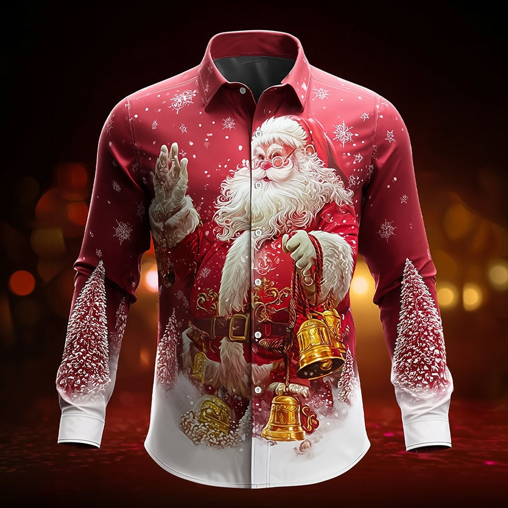 Men's Santa Bell Christmas Long Sleeve Shirt