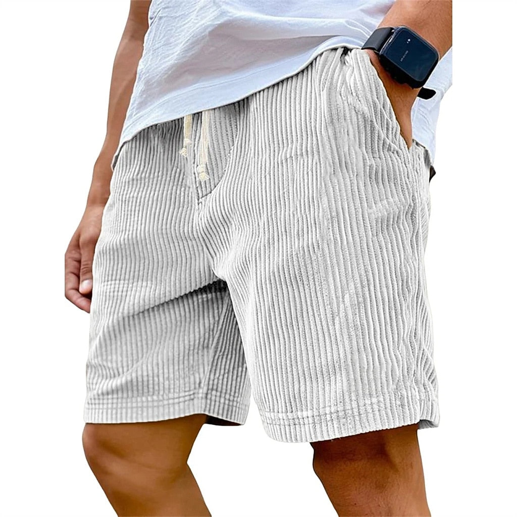 Men's Corduroy Shorts-Casual Pocket Shorts, Knee Length