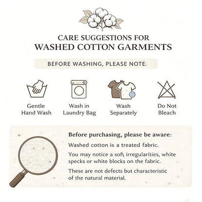 Care instructions and fabric details for a LoomBasics washed cotton Henley shirt.