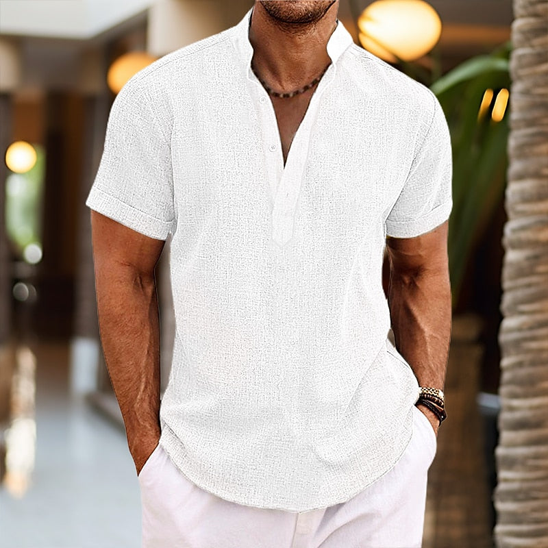 Men's Cotton Linen Henley Shirt