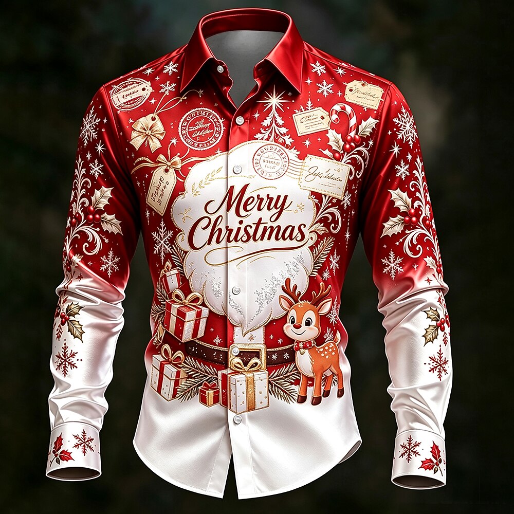 Santa Claus Christmas Scene Satin Shirt