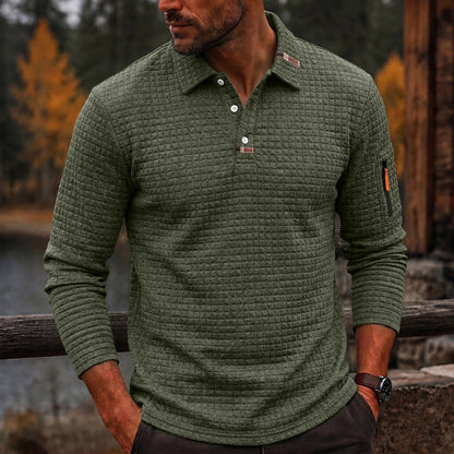 Lapel Textured Waffle Polo Shirt