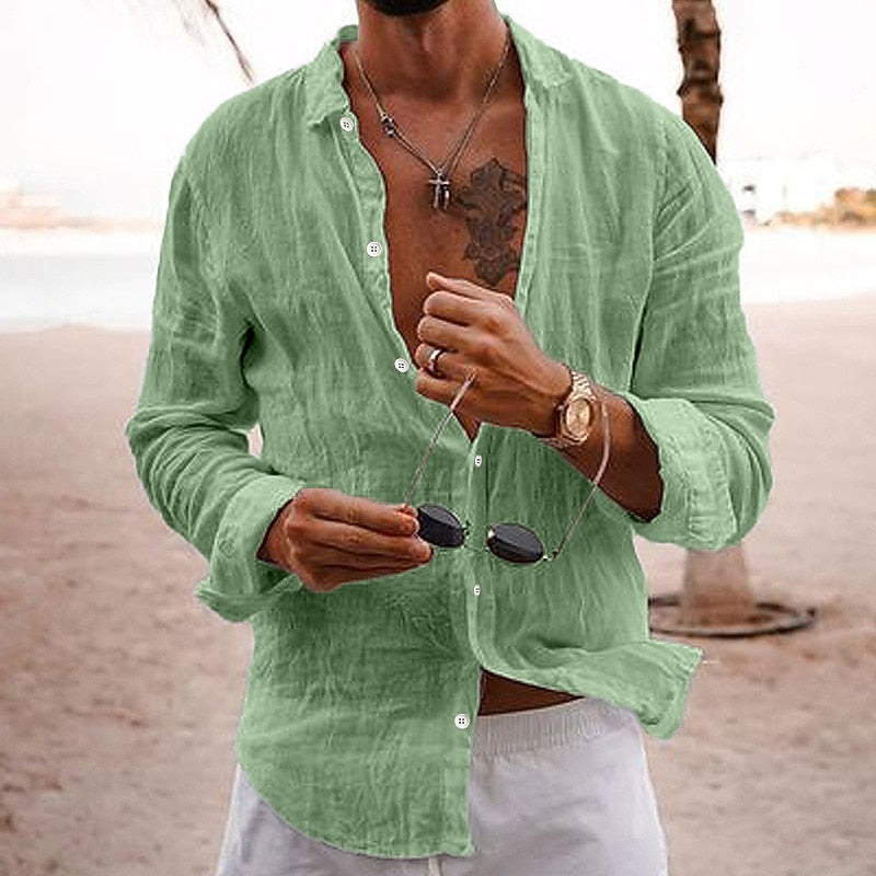 Cotton Linen Button-Up Shirt