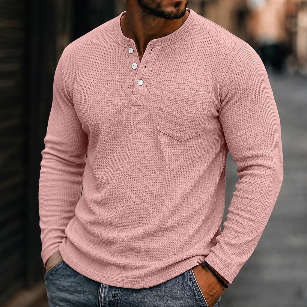 Soft Waffle Textured Button Henley