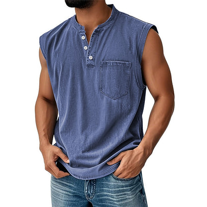 Men's 100% Cotton Henley Tank Top