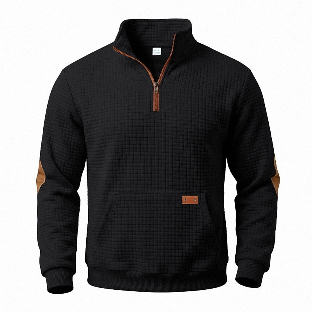 Textured Waffle Quarter Zip Pocket Sweatshirt
