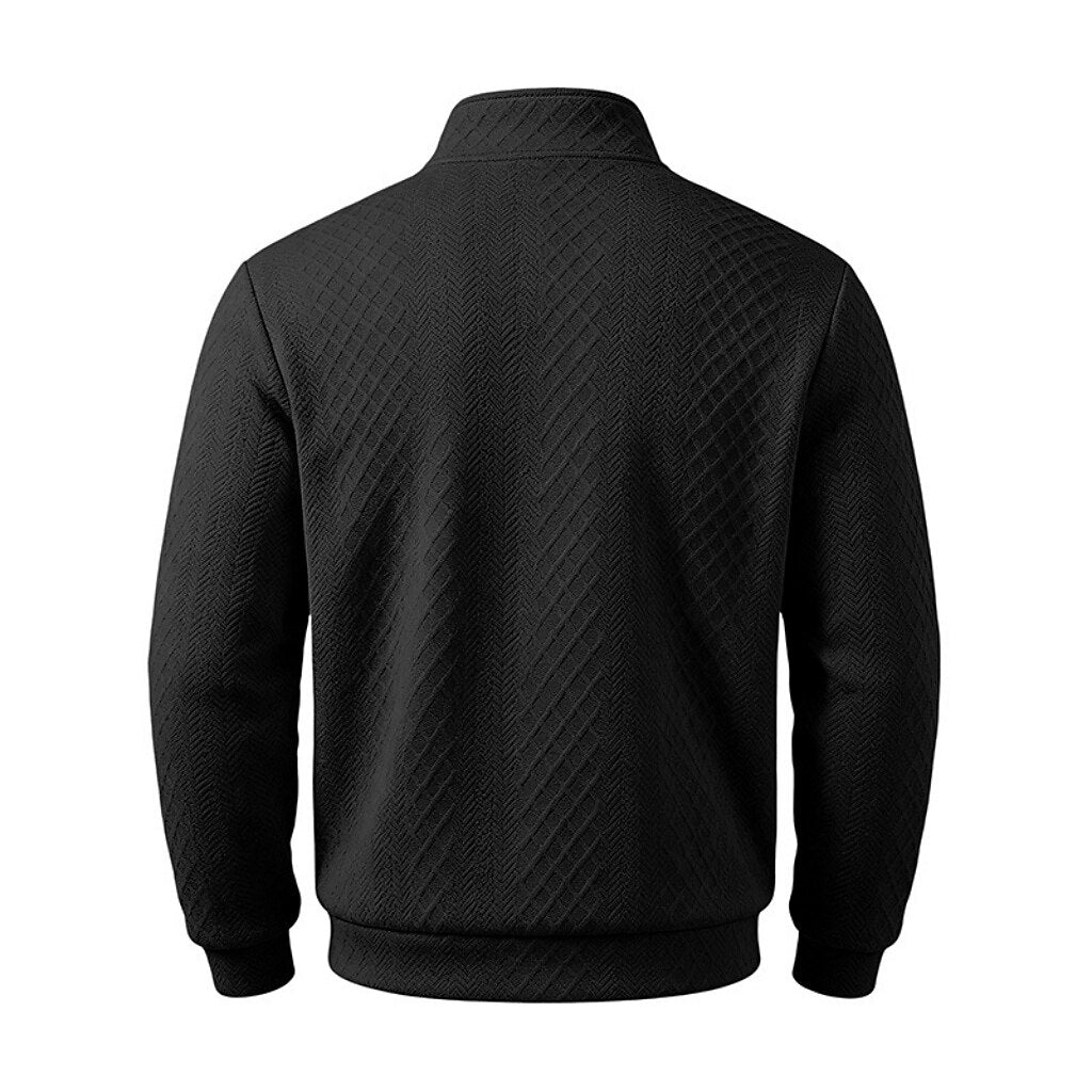 Textured Jacquard Stand Collar Sweatshirt