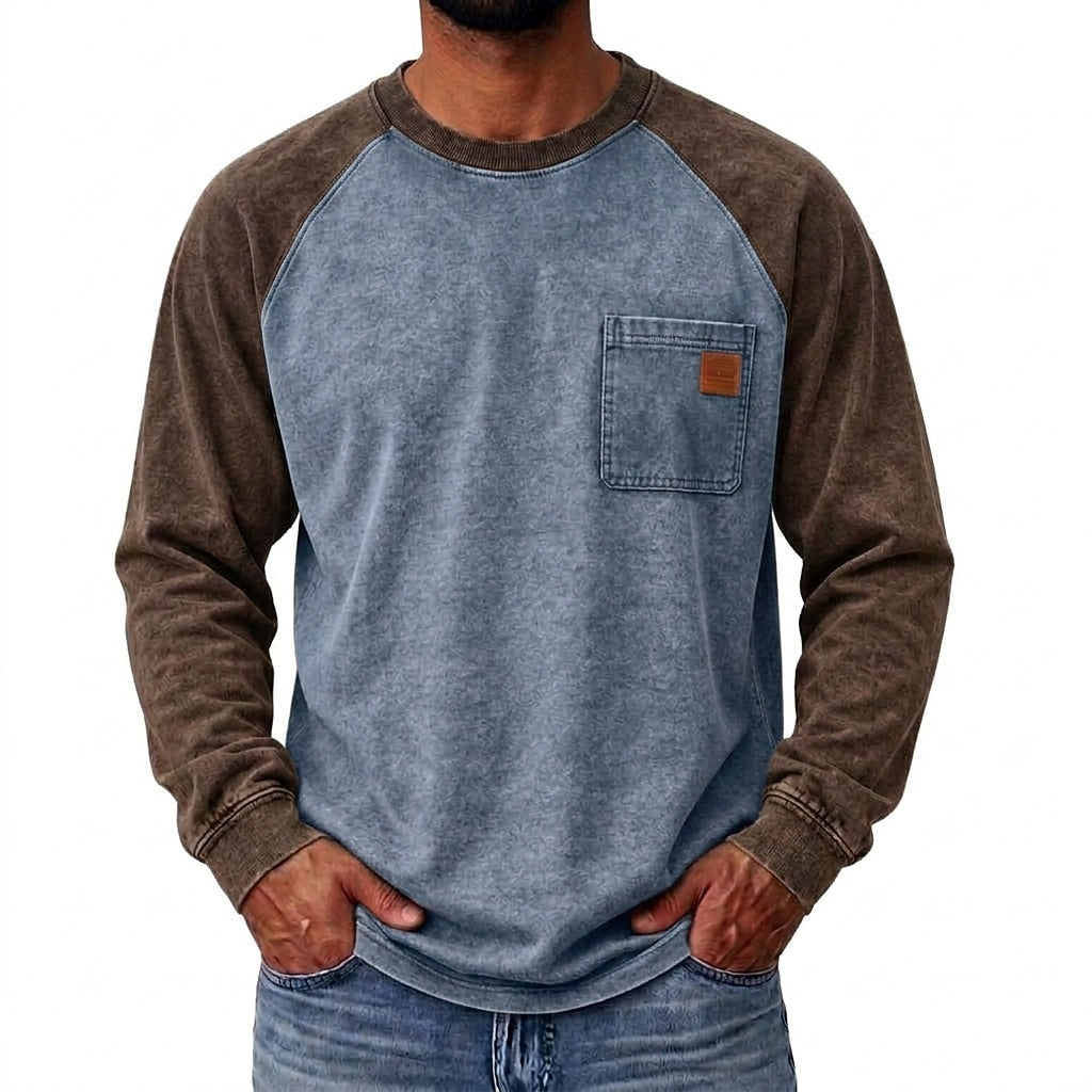 Colorblock Washed 100% Cotton T-Shirts With Pocket