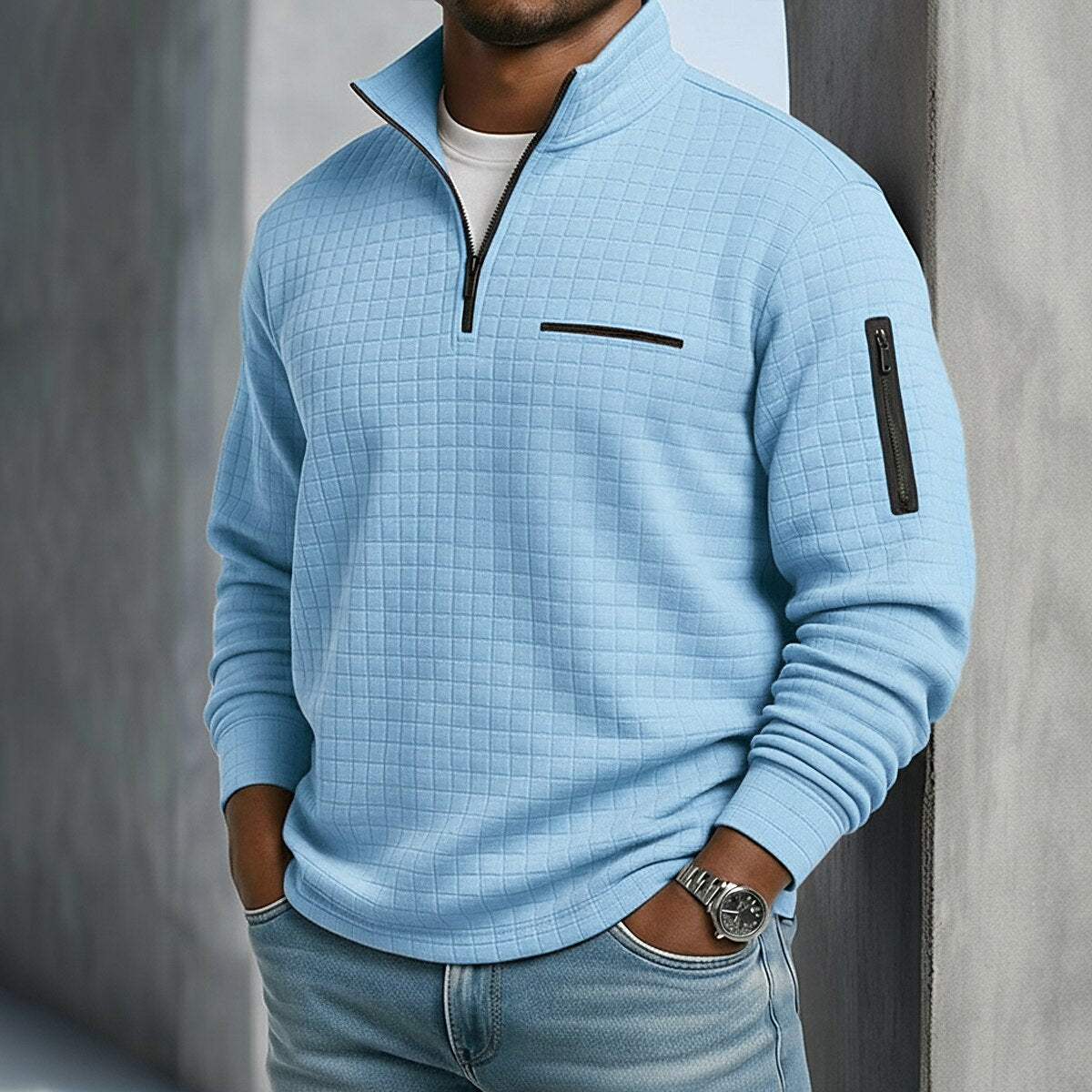 Quarter Zip Textured Waffle Polo