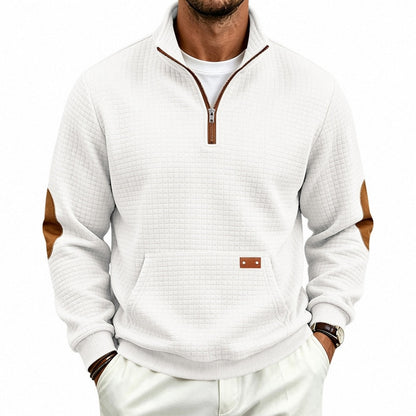 Textured Waffle Quarter Zip Pocket Sweatshirt