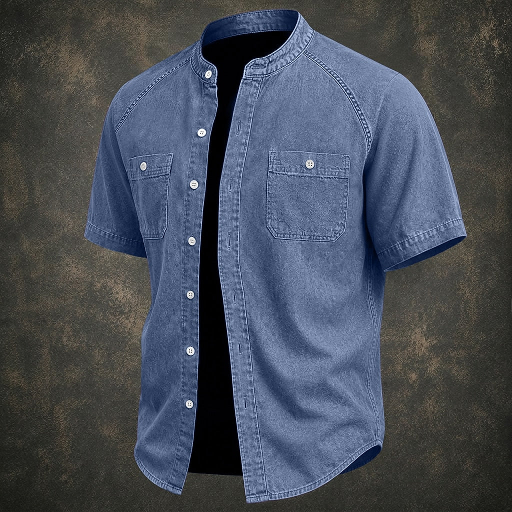 Washed Cotton Grandad Collar Shirt
