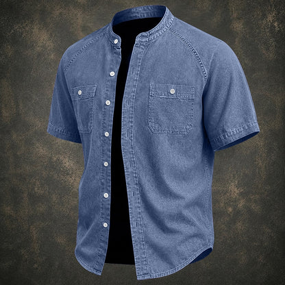 Washed Cotton Grandad Collar Shirt