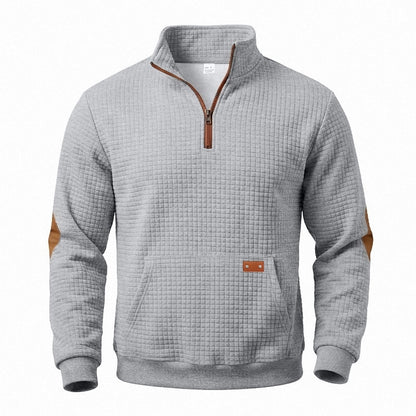 Textured Waffle Quarter Zip Pocket Sweatshirt