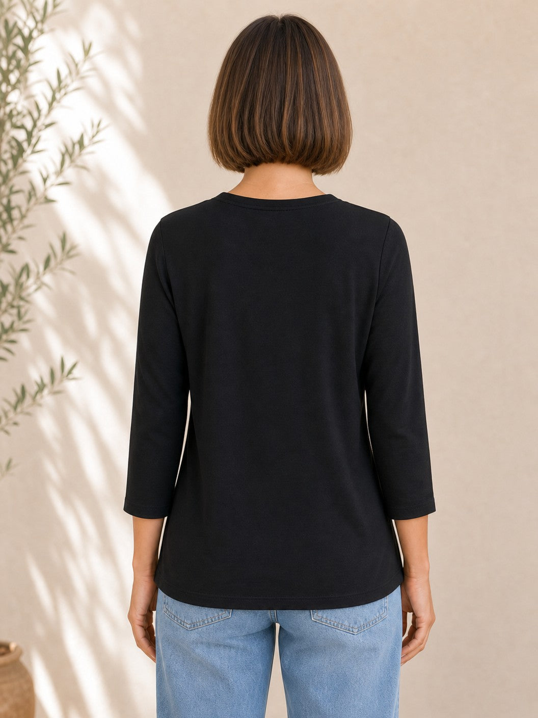100% Cotton Solid 3/4 Length Sleeve Tee