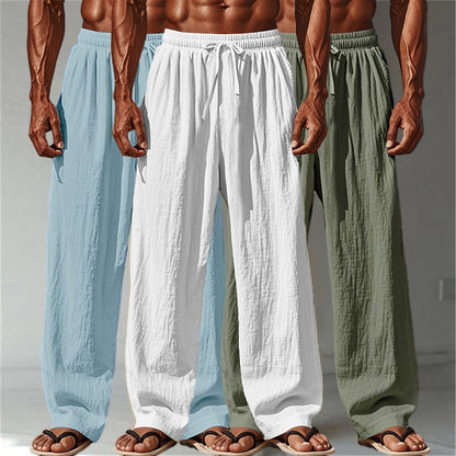 3PCS Cotton Linen Pants - Baggy Drawstring Casual Pants
