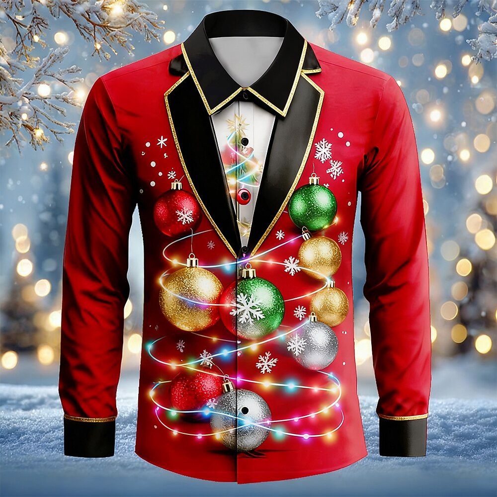 Men's Christmas Lights Tuxedo Print Shirt