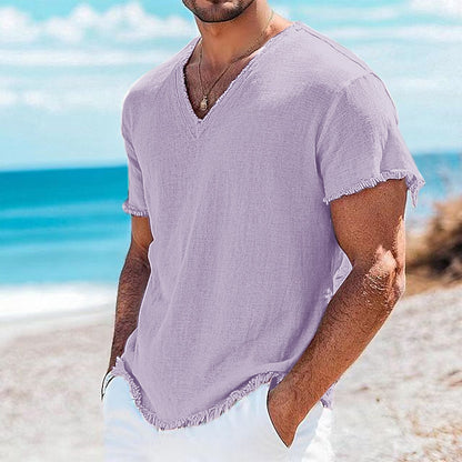 Breathable V-neck Linen Shirt
