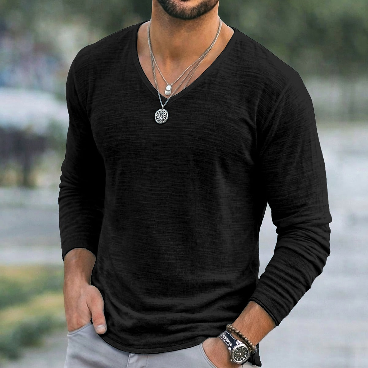 V-neck  Breathable Linen Tee