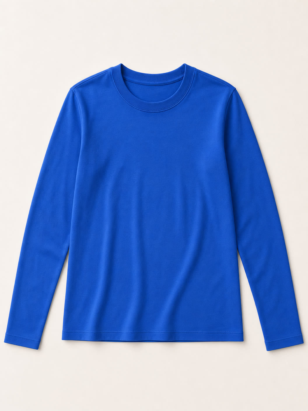 LoomBasics 100% cotton crew neck long sleeve tee in vibrant blue