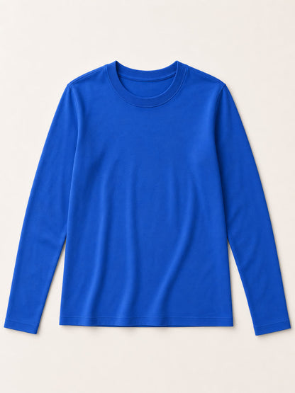 LoomBasics 100% cotton crew neck long sleeve tee in vibrant blue