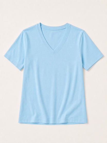 Light blue 100% cotton v-neck short sleeve t-shirt by LoomBasics
