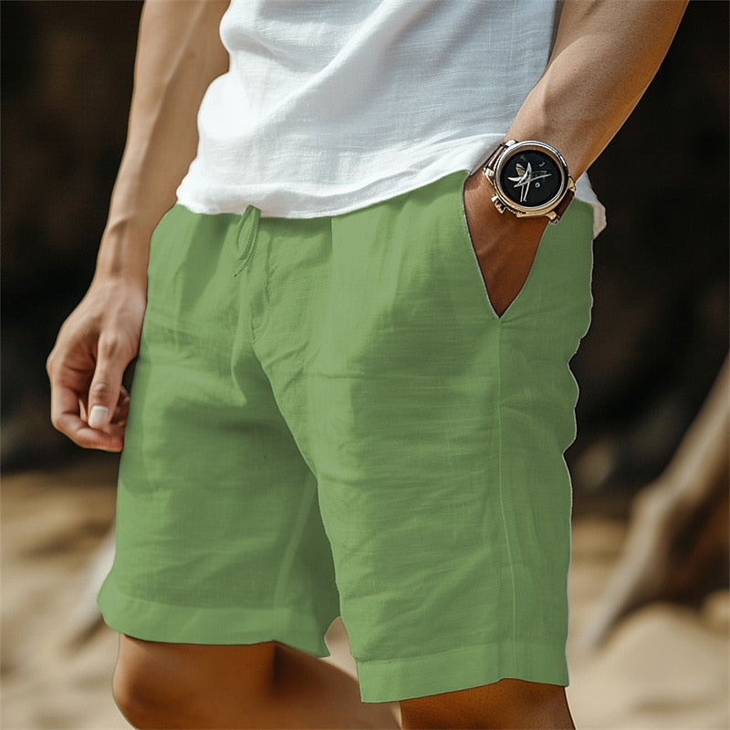 Linen Shorts with Elastic Waist-Perfect for Vacation and Beach