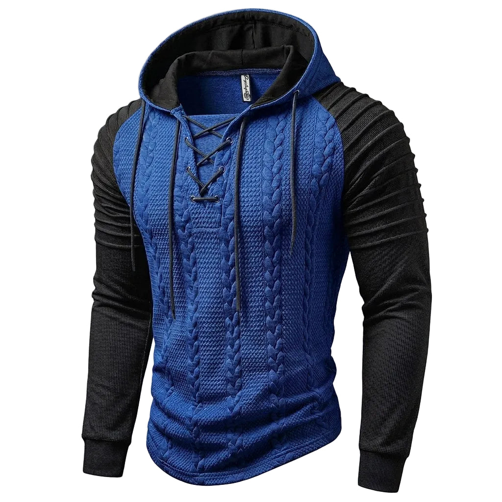 Lace Up Jacquard Hooded Henley