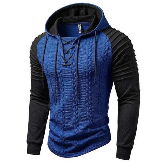 Lace Up Jacquard Hooded Henley