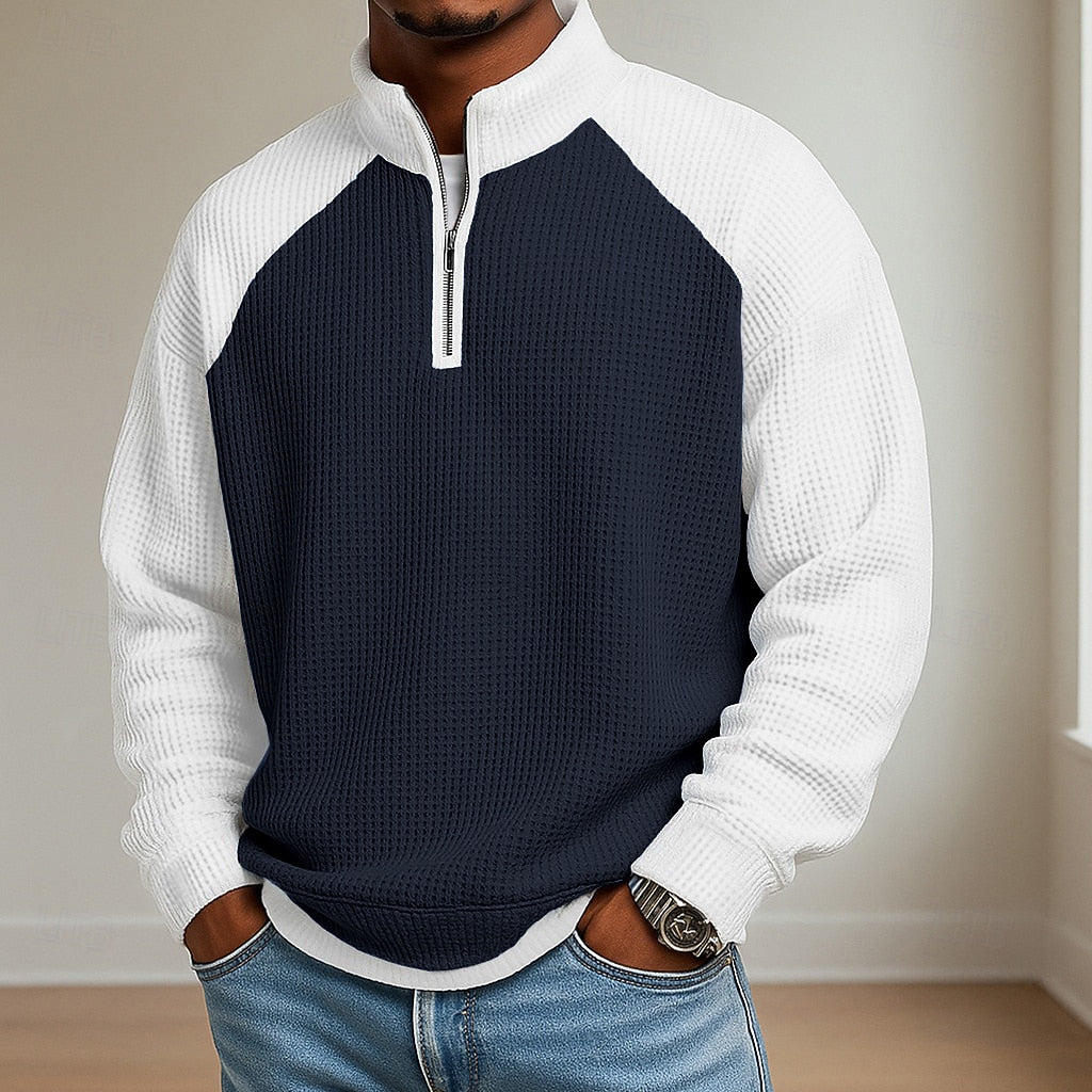 Colorblock Zipped Waffle Polo Shirts