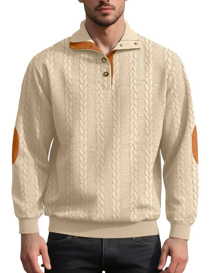 Jacquard Button Up Textured Sweatshirt