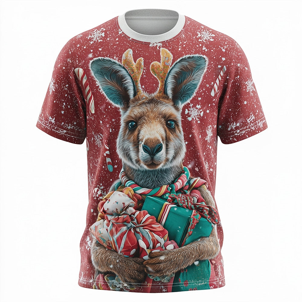 Men's Christmas Kangaroo Reindeer Holiday Tee