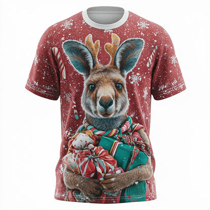 Men's Christmas Kangaroo Reindeer Holiday Tee