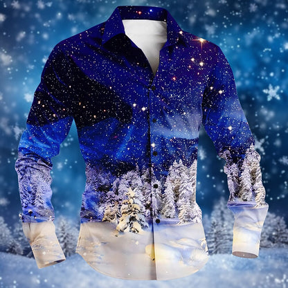 Christmas Tree Snowflake Pattern Button Shirt