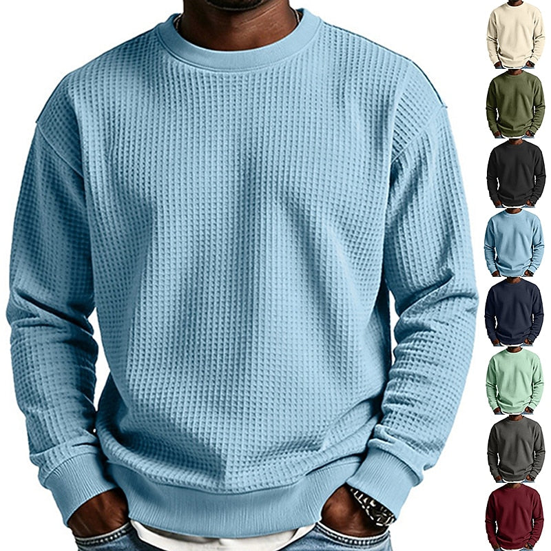 Classic Waffle Knit Crew Neck Sweatshirt