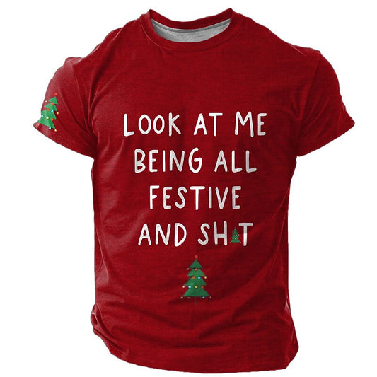 Men's Christmas Letter Graphic Casual T-Shirt