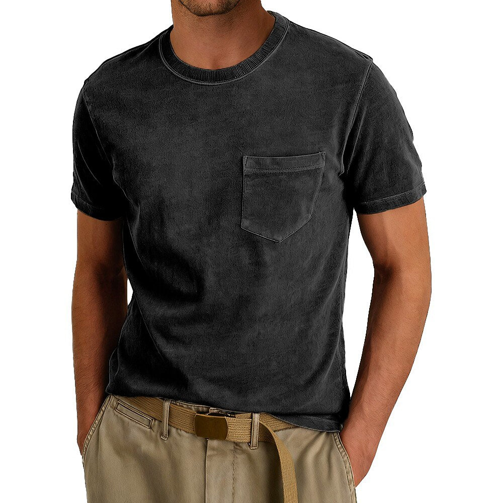 Washed Cotton Vintage Pocketed Tee