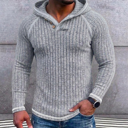 Fleece Ribbed Knit Hooded Henley Shirt