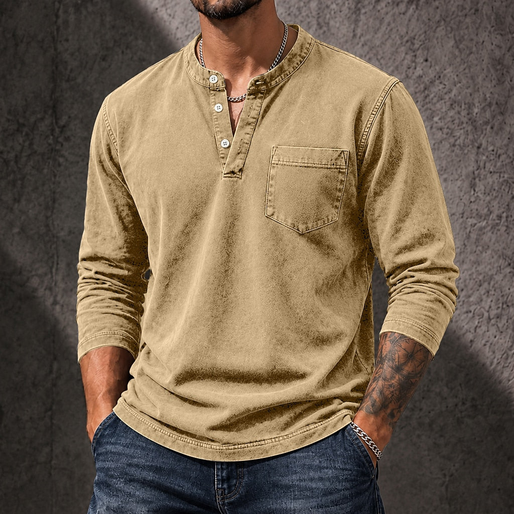 Vintage Washed 100% Cotton Henley Shirt