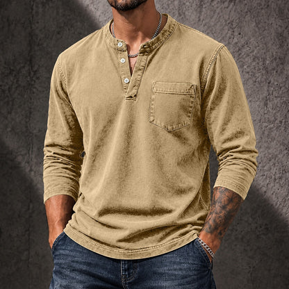 Vintage Washed 100% Cotton Henley Shirt