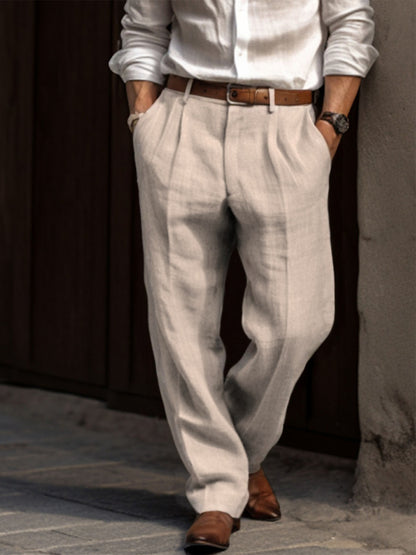 Men's Cotton Linen Pants - Casual Straight Leg